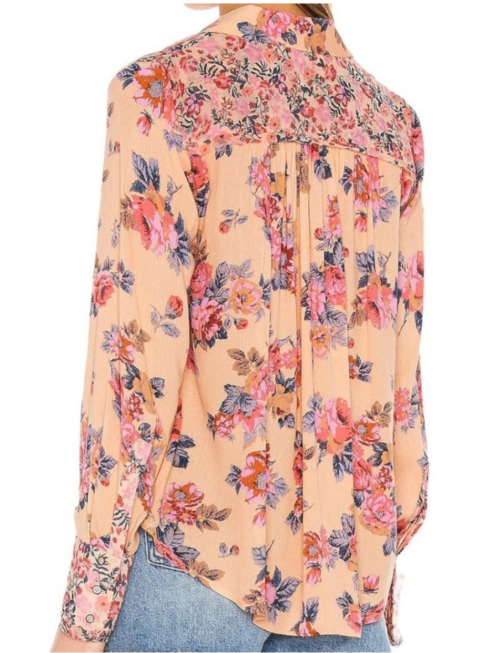 Free People Hold Onto Me Floral Button Down Top Coral Combo Size Small - Picture 11 of 11